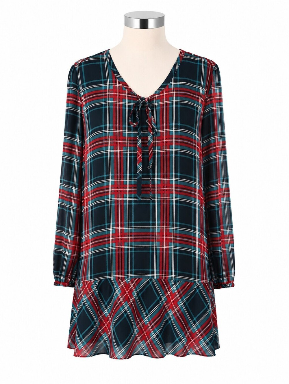 Draper James Chiffon Holiday Plaid Dropped Waist Dress XL Rockabilly Punk Casual